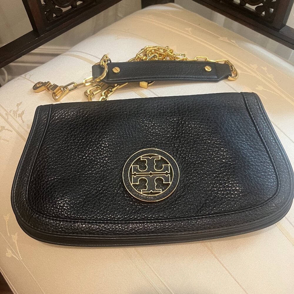 Tory Burch Pebbled Leather Crossbody with Gold Chain Strap